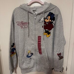 Disney 100 Gray Hoodie with Character Patches